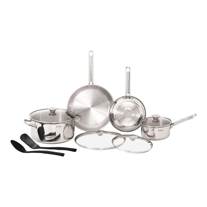 T-Fal Viva Stainless Steel Cookware Set, Dishwasher & Oven Safe, Pots and Pans Set, 10-pc K2