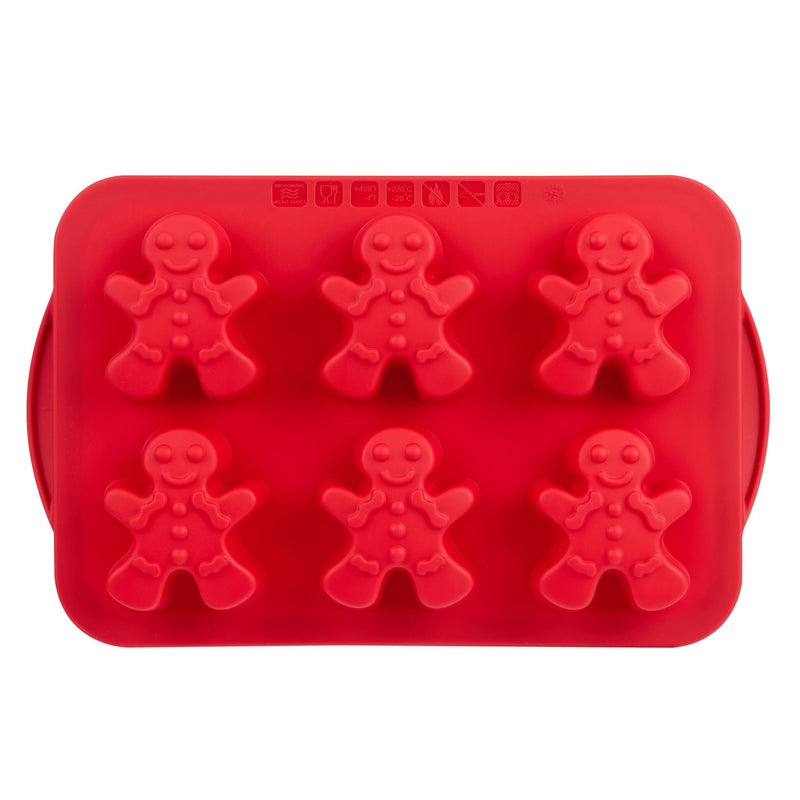 Trudeau Dishwasher Safe Red Silicone Gingerbread Pan, 6-pk O4