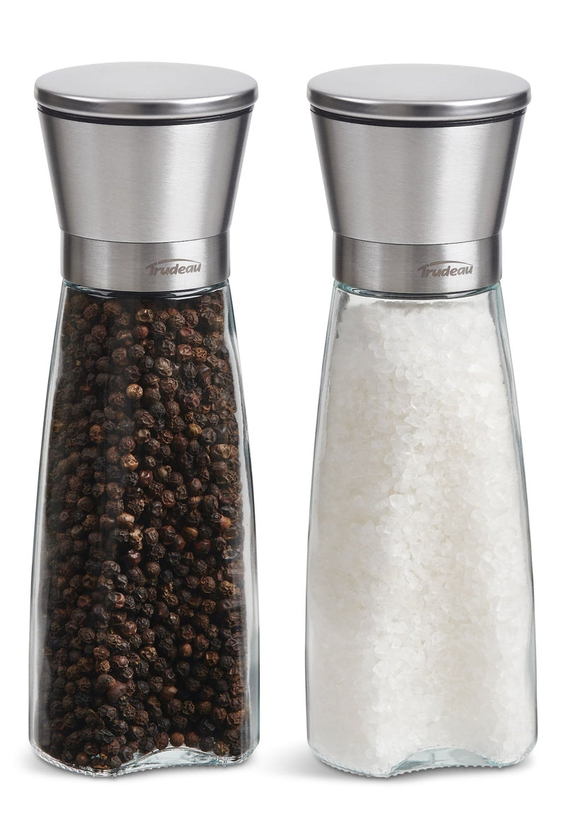 Trudeau Stainless Steel/Glass Salt & Pepper Grinder Mill Set, Pre-Filled, 8-in, 2-pc D0