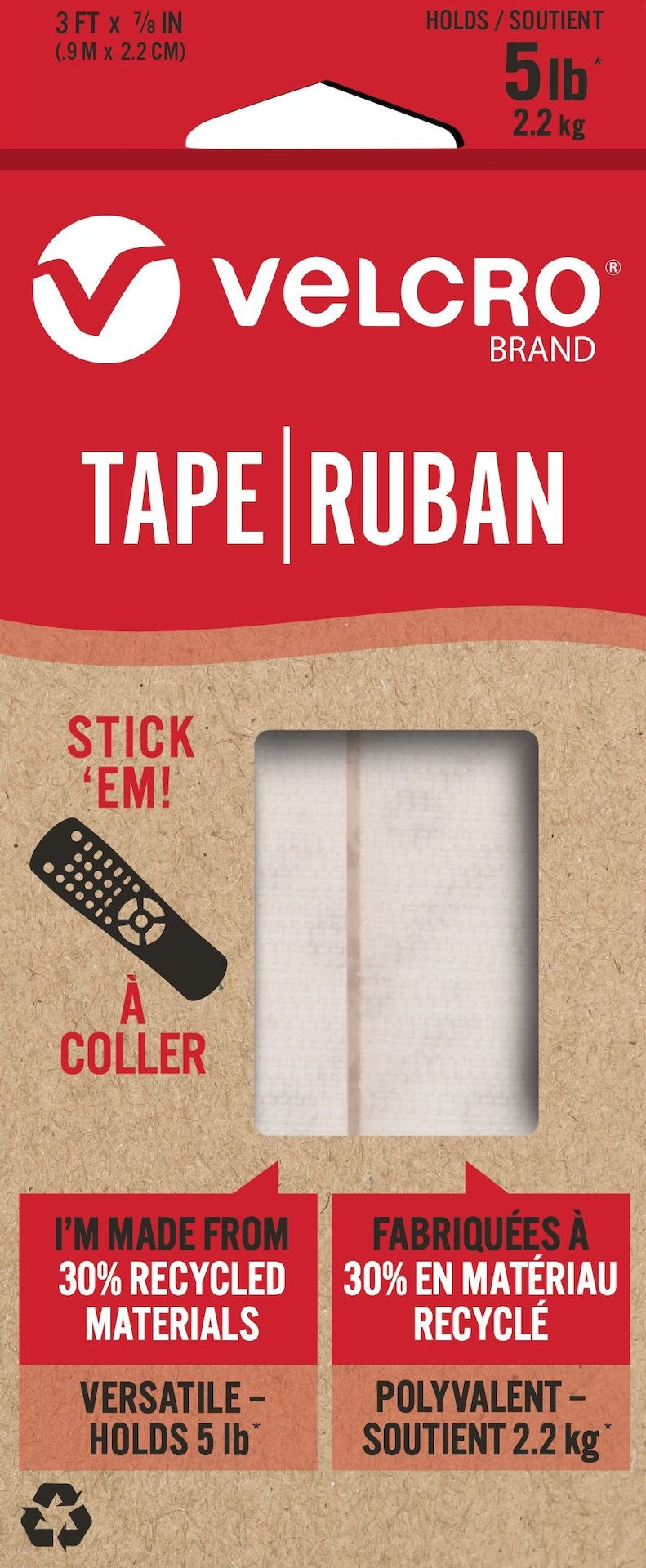 Velcro Durable Reusable Eco Tape, White, 5-lbs, 3-ft x 0.7-in I7