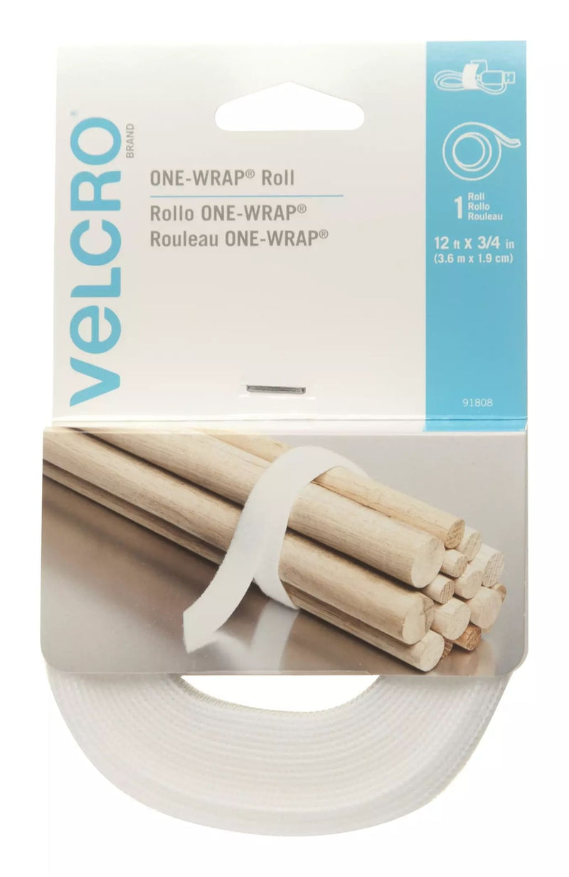 Velcro ONE-WRAP Adjustable Reusable Velcro Hook and Loop Strap, White Roll, 12-ft x 3/4-in, 1-pk R5