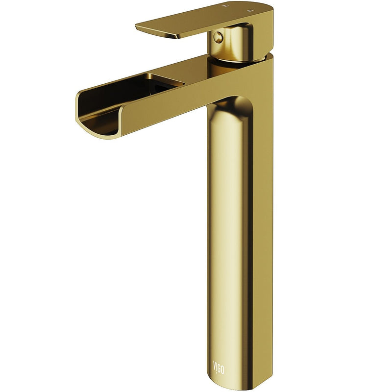 VIGO Amada Single Handle Vessel Sink Bathroom Faucet, Matte Brushed Gold P3