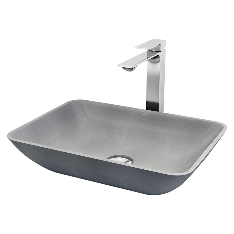 VIGO Duomo Gothic ConcretoStone Grey Bathroom Sink/Basin Set with Dunn Faucet and Rectangular Vessel C1