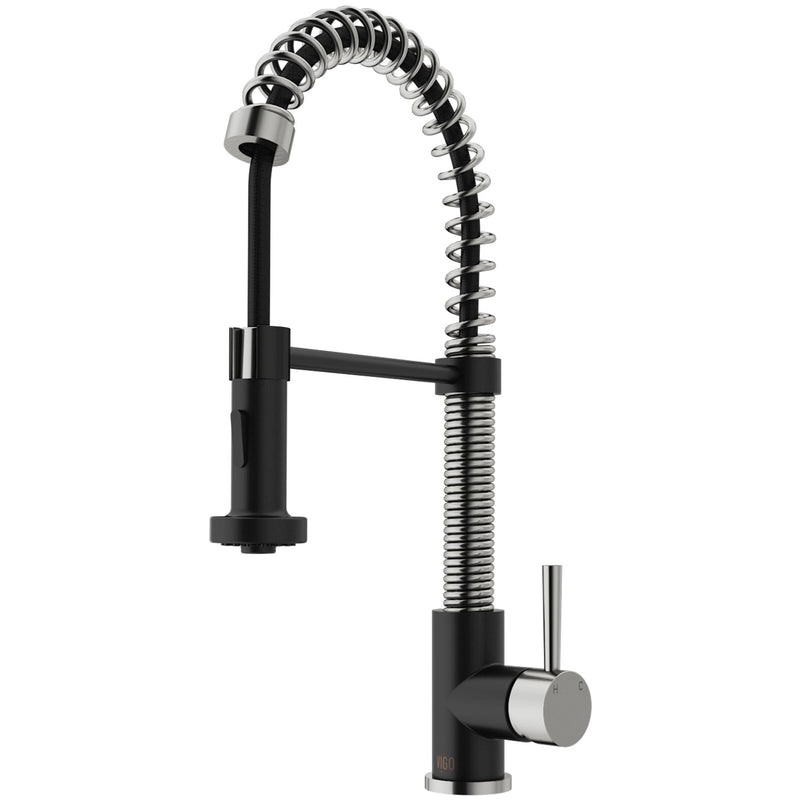 VIGO Edison Single Handle Pull Down Kitchen Faucet, Stainless Steel/Matte Black F6