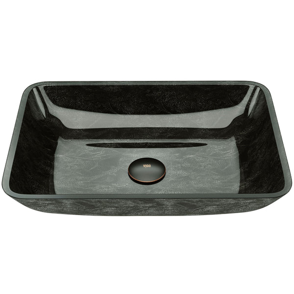 VIGO Glass Rectangular Vessel Bathroom Sink/Basin, Grey Onyx B1