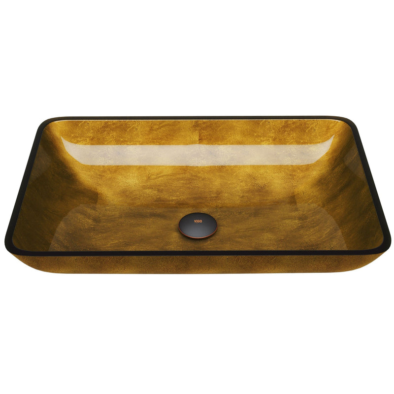 VIGO Glass Rectangular Vessel Bathroom Sink/Basin with Rounded Edges & Deep Bowl, Copper Y3