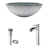 VIGO Glass Simply Silver Bathroom Sink/Basin Set with Niko Faucet and Round Vessel