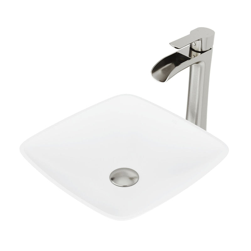 VIGO Hyacinth MatteStone White Bathroom Sink/Basin Set with Niko Faucet and Square Composite Vessel Z8