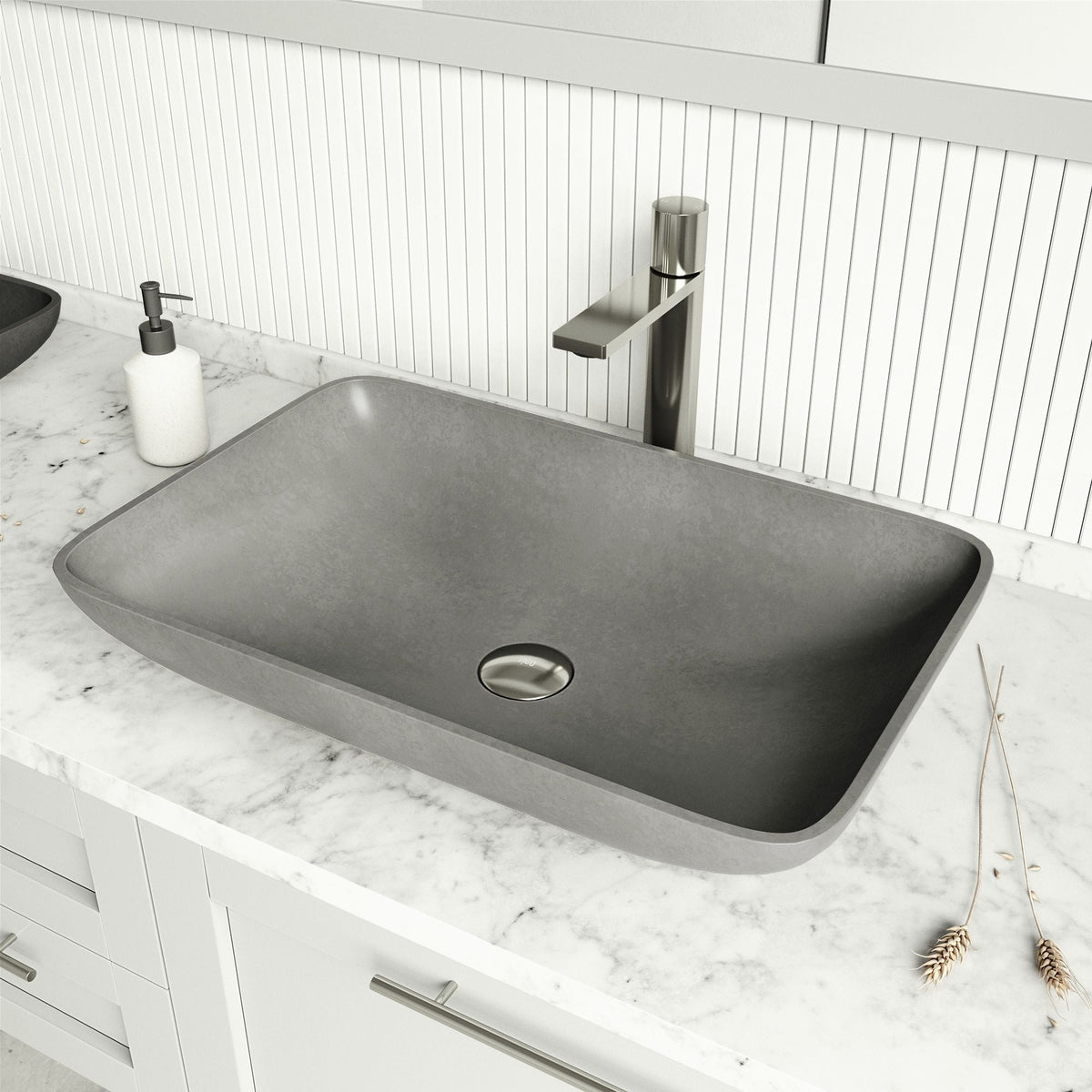 VIGO Lorca Gothic ConcretoStone 22x15-in Deep Grey Bathroom Sink/Basin with Rectangular Vessel