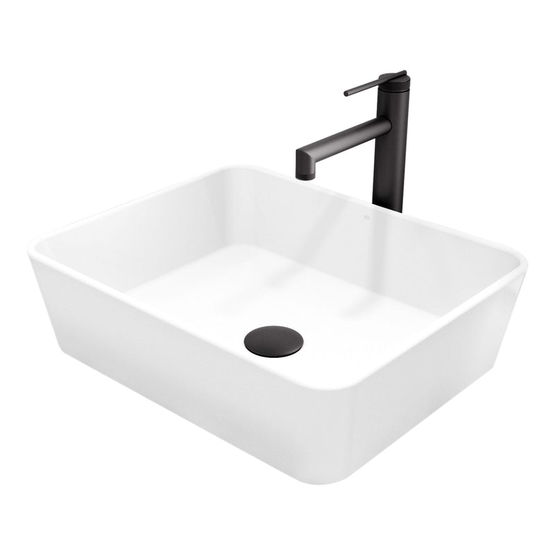 VIGO Marigold MatteStone Matte White Bathroom Sink/Basin Set with Sterling Faucet and Rectangular Composite Vessel P8