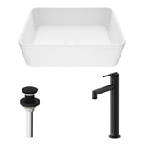 VIGO Marigold MatteStone Matte White Bathroom Sink/Basin Set with Sterling Faucet and Rectangular Composite Vessel