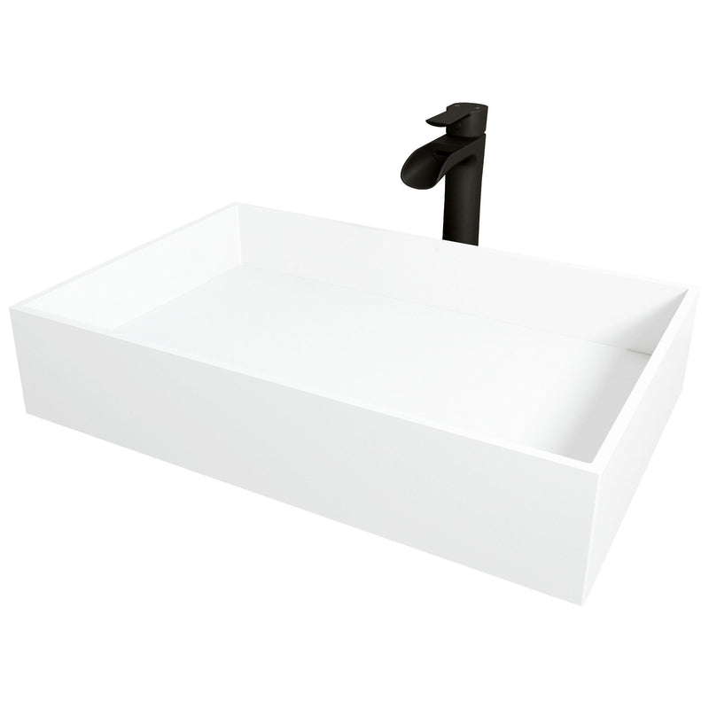VIGO Montauk MatteStone White Bathroom Sink/Basin Set with Niko Faucet and Rectangular Composite Vessel J2