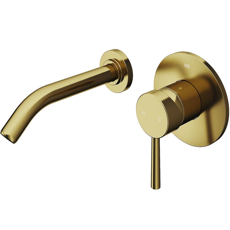 VIGO Olus Wall Mount Single Lever Bathroom Sink Faucet, WaterSense Certified, Matte BGold H6
