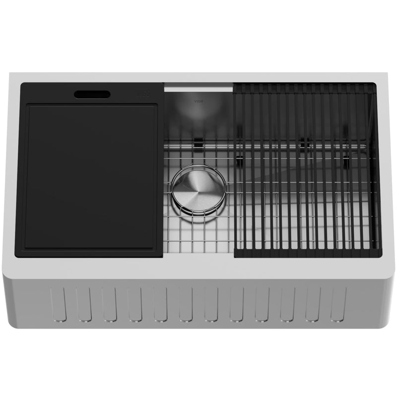 VIGO Oxford 1-Bowl Stainless Steel Apron Front Farmhouse Kitchen Sink with Accessories, 33-in F7