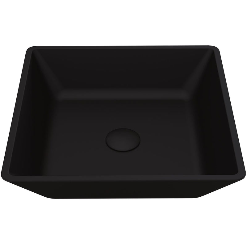 VIGO Roma Glass Square Vessel Bathroom Sink/Basin with Rounded Edges & Deep Bowl, Black R2