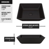 VIGO Roma Glass Square Vessel Bathroom Sink/Basin with Rounded Edges & Deep Bowl, Black