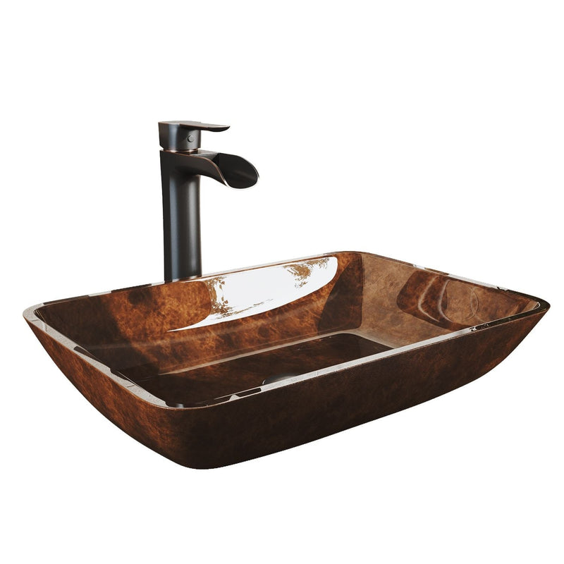 VIGO Russet Glass 18-in Red/Brown Bathroom Sink/Basin Set with Niko Faucet and Rectangular Vessel K7