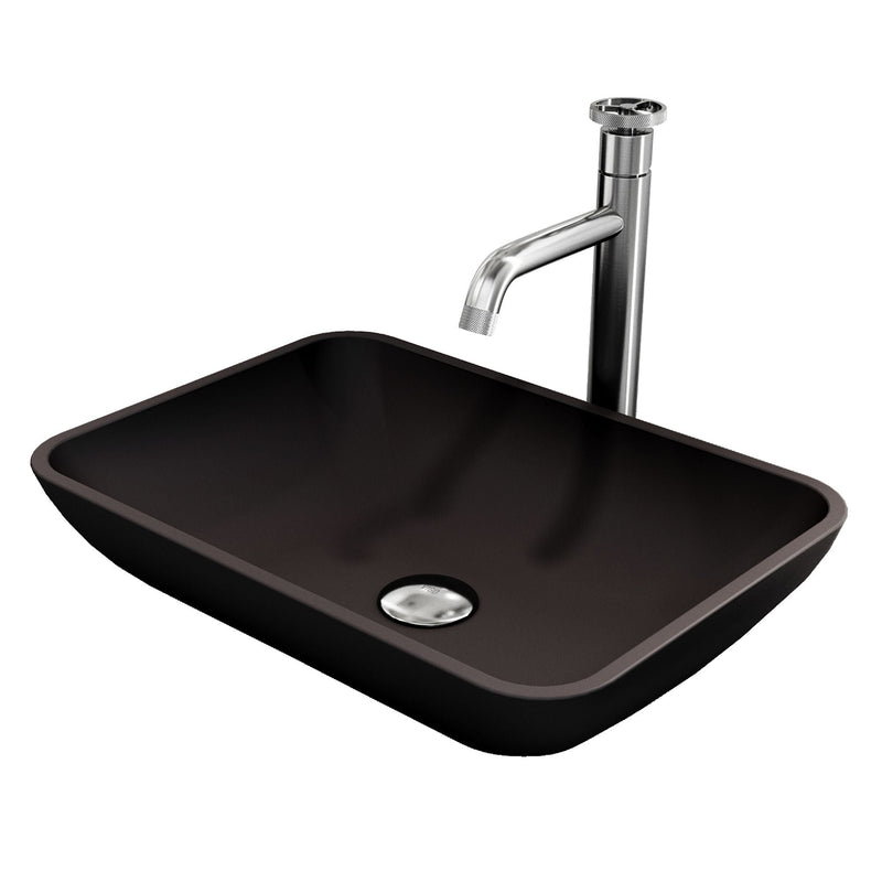 VIGO Sottile MatteShell Matte Black Bathroom Sink/Basin Set with Cass Faucet and Glass Rectangular Vessel G0
