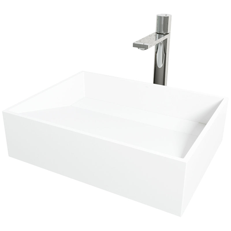 VIGO Starr Glass MatteStone White Bathroom Sink/Basin Set with Gotham Faucet and Rectangular Composite Vessel C5