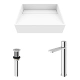 VIGO Starr Glass MatteStone White Bathroom Sink/Basin Set with Gotham Faucet and Rectangular Composite Vessel