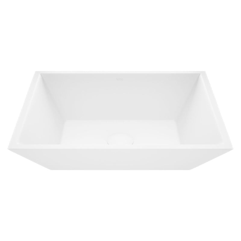 VIGO Vinca Matte Stone Vessel Bathroom Sink/Basin with Deep Bowl, White B4