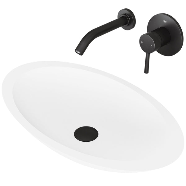 VIGO Wisteria White Bathroom Sink Set with Matte Black Olus Faucet E6
