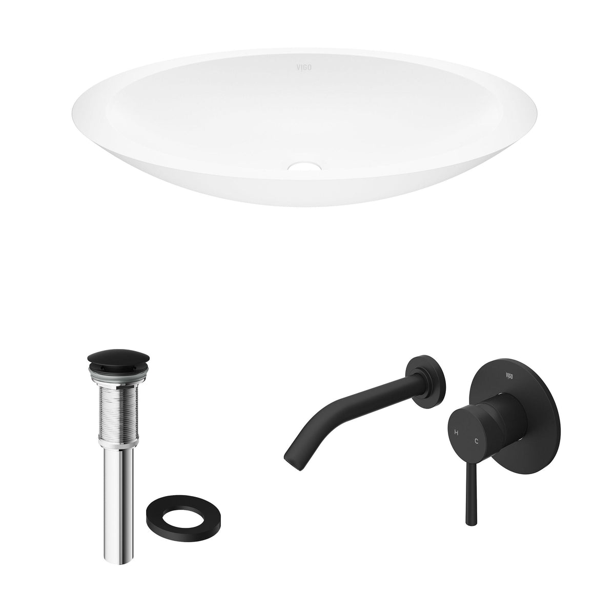 VIGO Wisteria White Bathroom Sink Set with Matte Black Olus Faucet